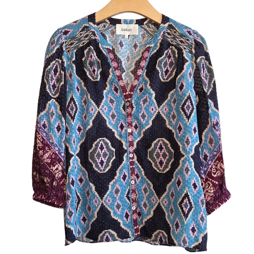 ba&sh Mad Graphic Printed Boho Blouse ASO Ginny & Georgia Sz 4